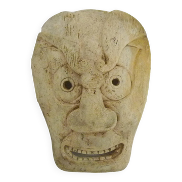 Netsuke old large bone mask japan grimacing character. 19th century