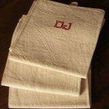 Lot 3 towels linen strips red monograms D J