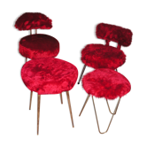 Set de 2 chaises Pelfran et 2 tabourets, moumoute rouge 1970