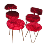 Set de 2 chaises Pelfran et 2 tabourets, moumoute rouge 1970