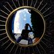 Mid-century 60s Gold Brass Witch Eye Sunburst Mirror
