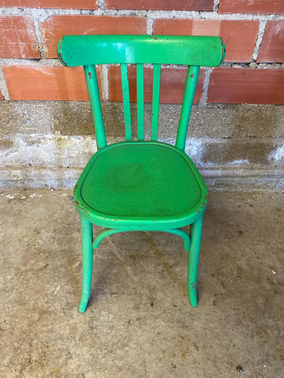 Antique Bistrot Chair Baumann Style Turned Wood Green Vintage
