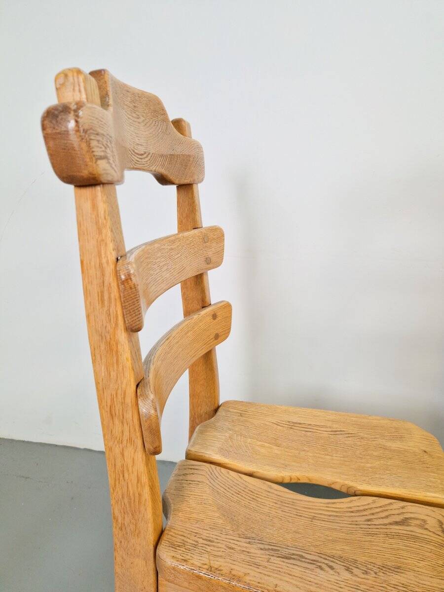 Dutch Brutalist Dining Chairs with Ladder Backrests in Oak, 1960s, Set of 4