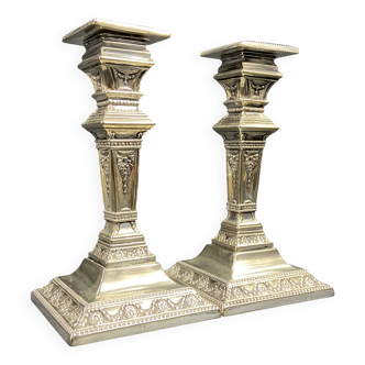 Pair of 19th century Victorian silver-plated candlesticks in Neo-classical style