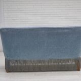 1970s, Danish 2-seater sofa, blue furniture velour, oak wood legs.