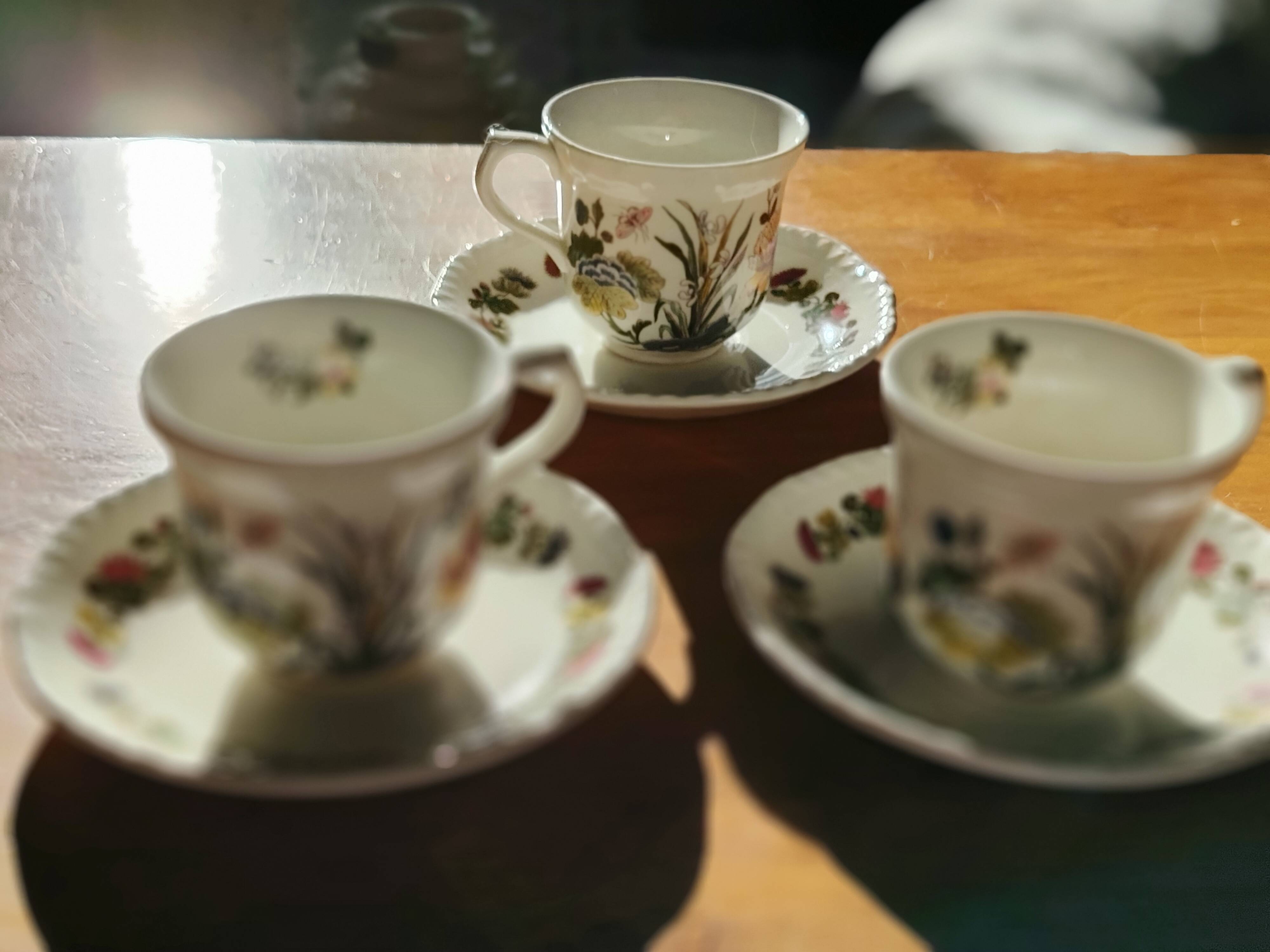 3 adams porcelain coffee cups and saucers