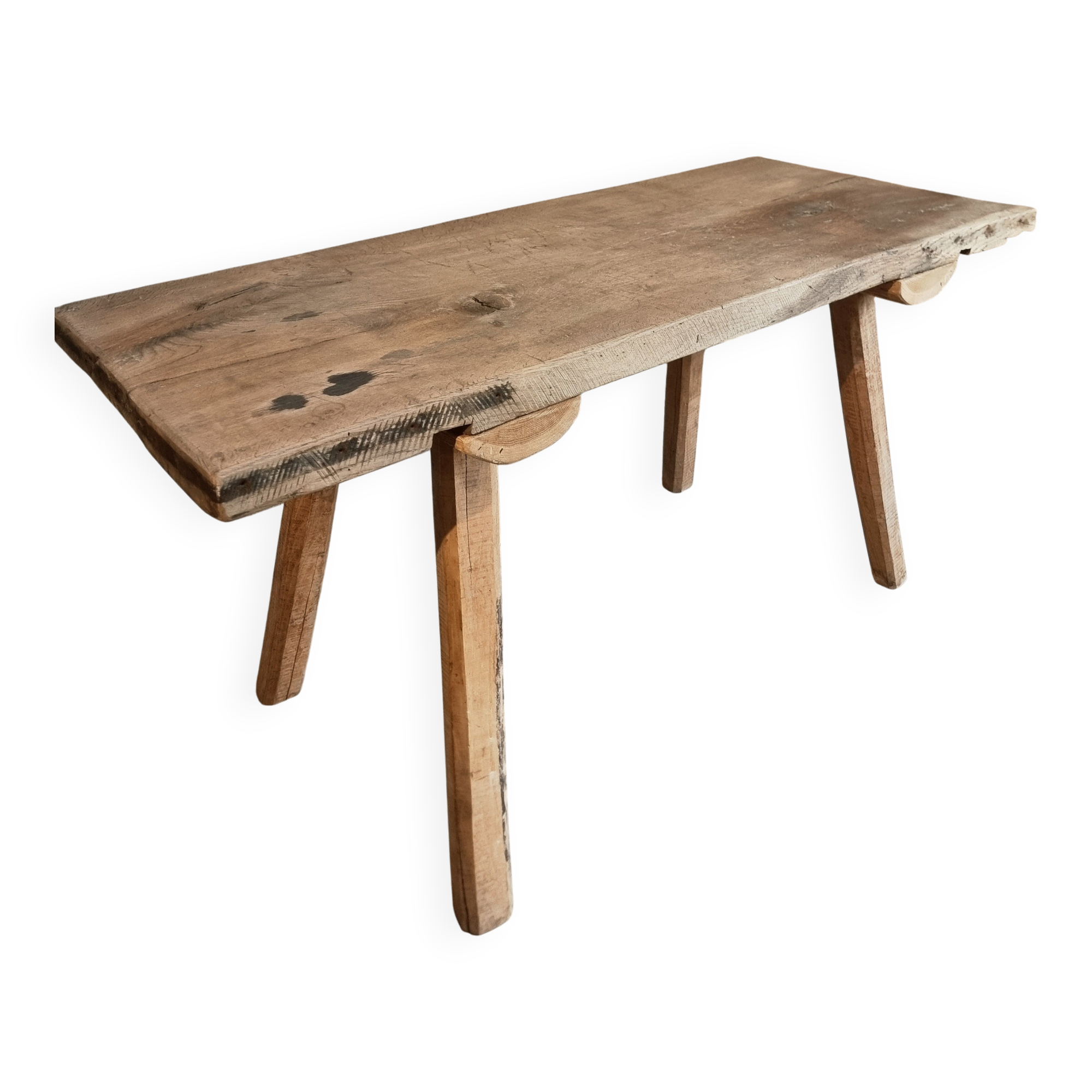 Antique work table / primitive dining table in oak, Hungary, circa 1900–1930.