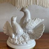 Lamp with two doves white ceramic