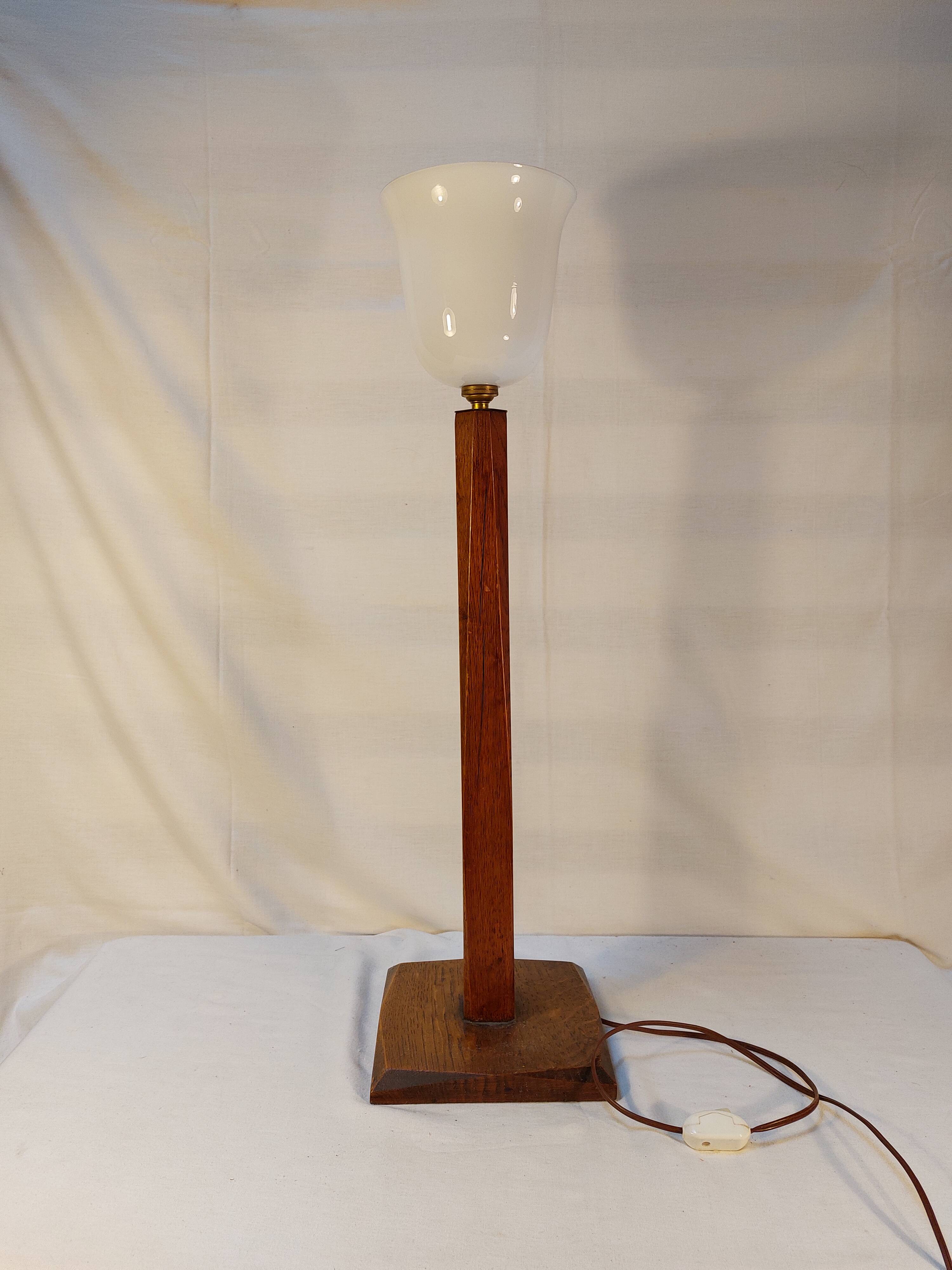 Old Art Deco table lamp 70 cm Mazda style in solid wood