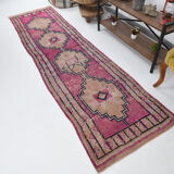 3x10 pastel pink & blue vintage rug