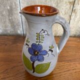 Antique grey enameled terracotta pitcher flower decor vintage kitchen