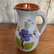 Antique grey enameled terracotta pitcher flower decor vintage kitchen