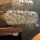 Set of 2 vintage wall lights, Danish teak, brass and bubble glass, Helena Tynell style, 1960s.