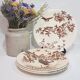 Set of 4 flat plates in Clairfontaine earthenware model Flowers, iron earth