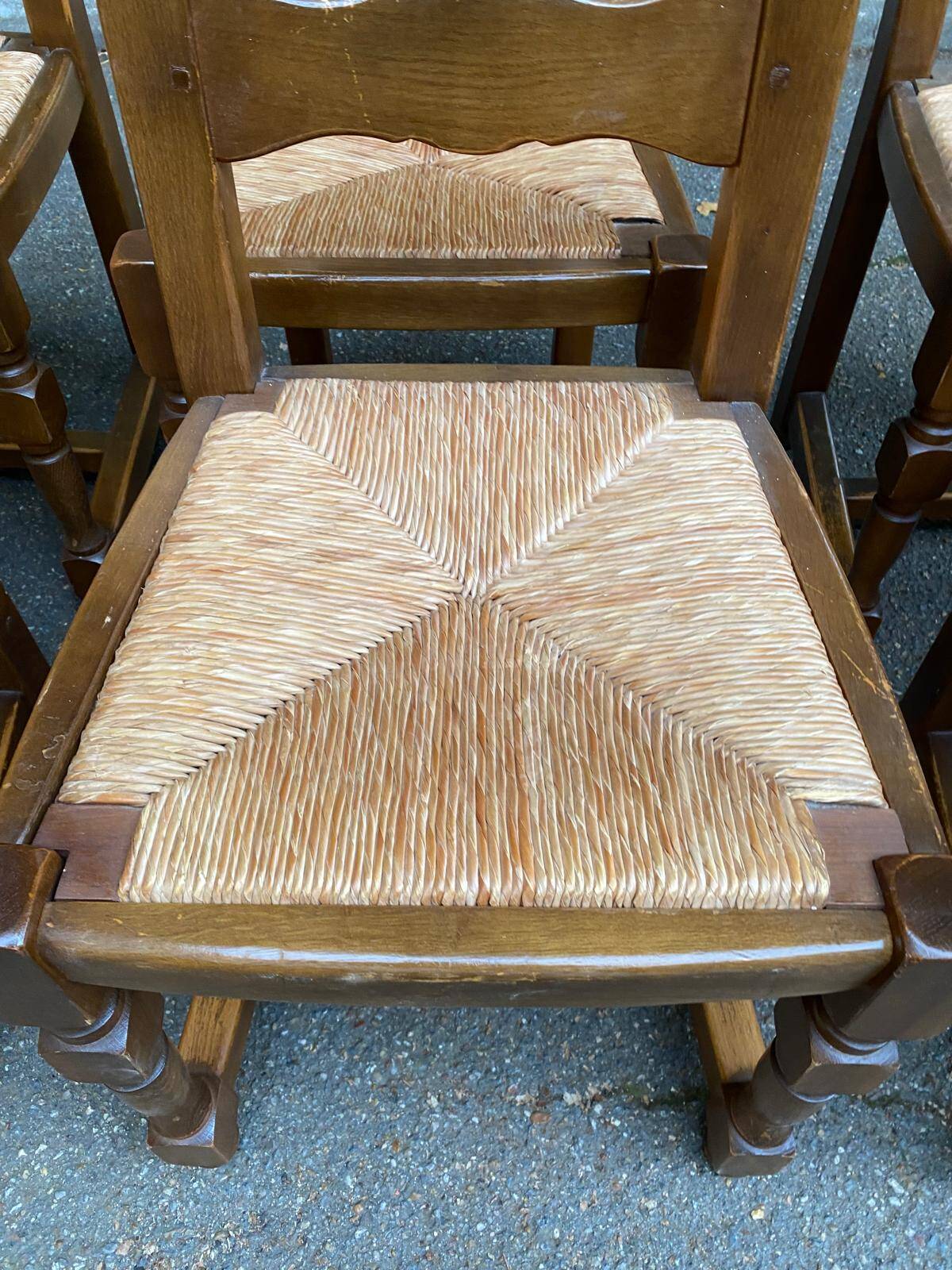 6 chaises à manger bois massif chêne moyen paillées 110cm
