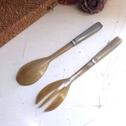 Salad cutlery box in vintage blond horn 30/40 France