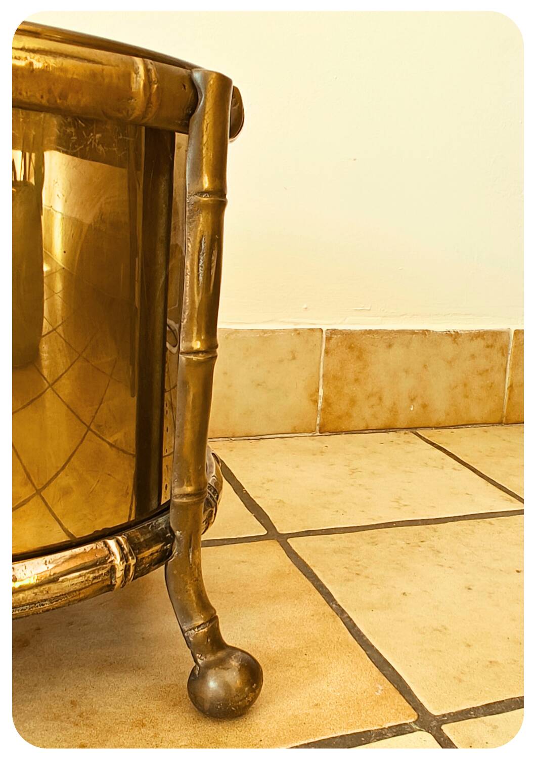 Pot de fleurs vintage en laiton faux bambou Maison Bagues