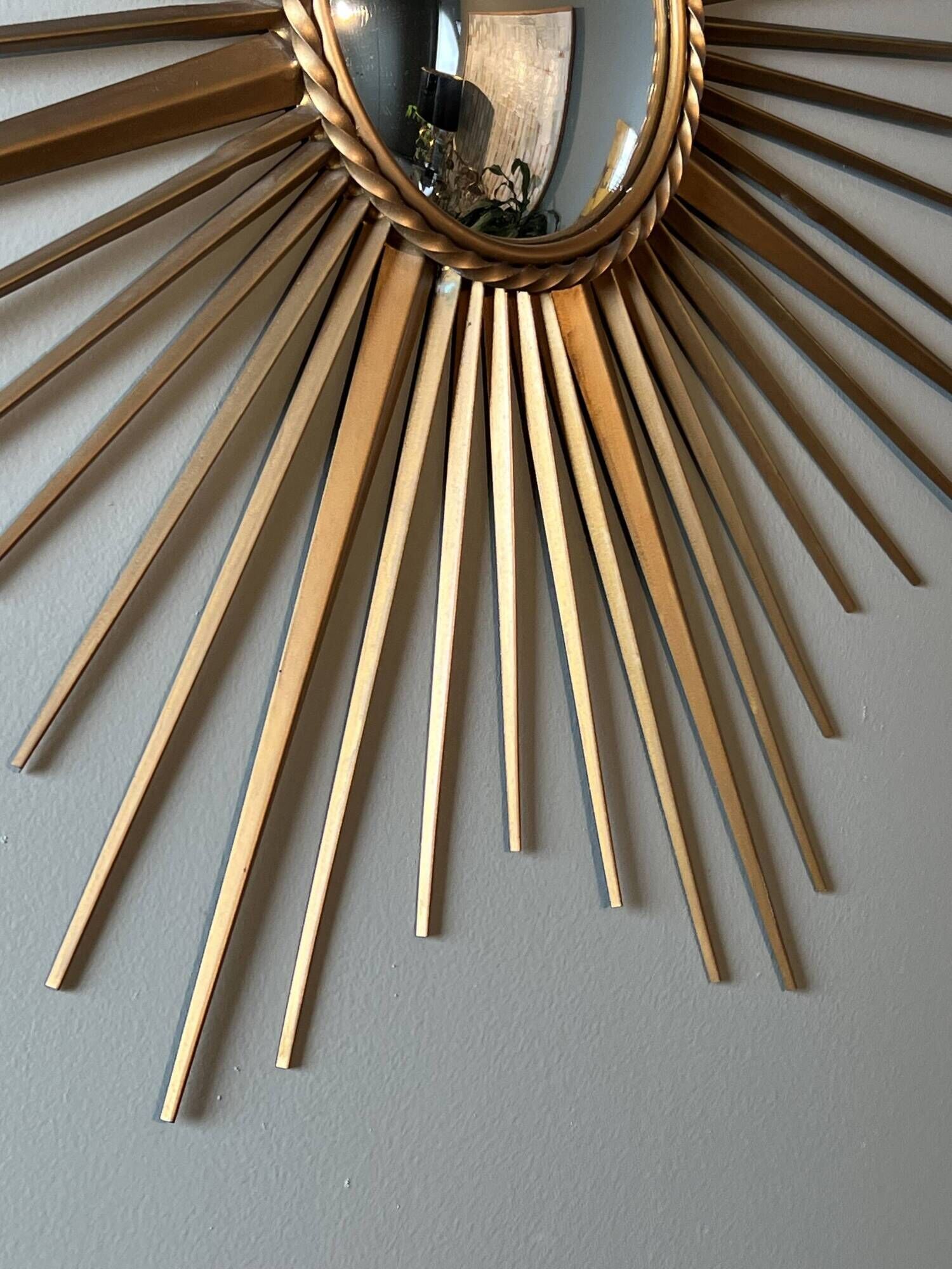 Golden Metal Sun Mirror with Convex Mirror by Chaty Vallauris. French Work