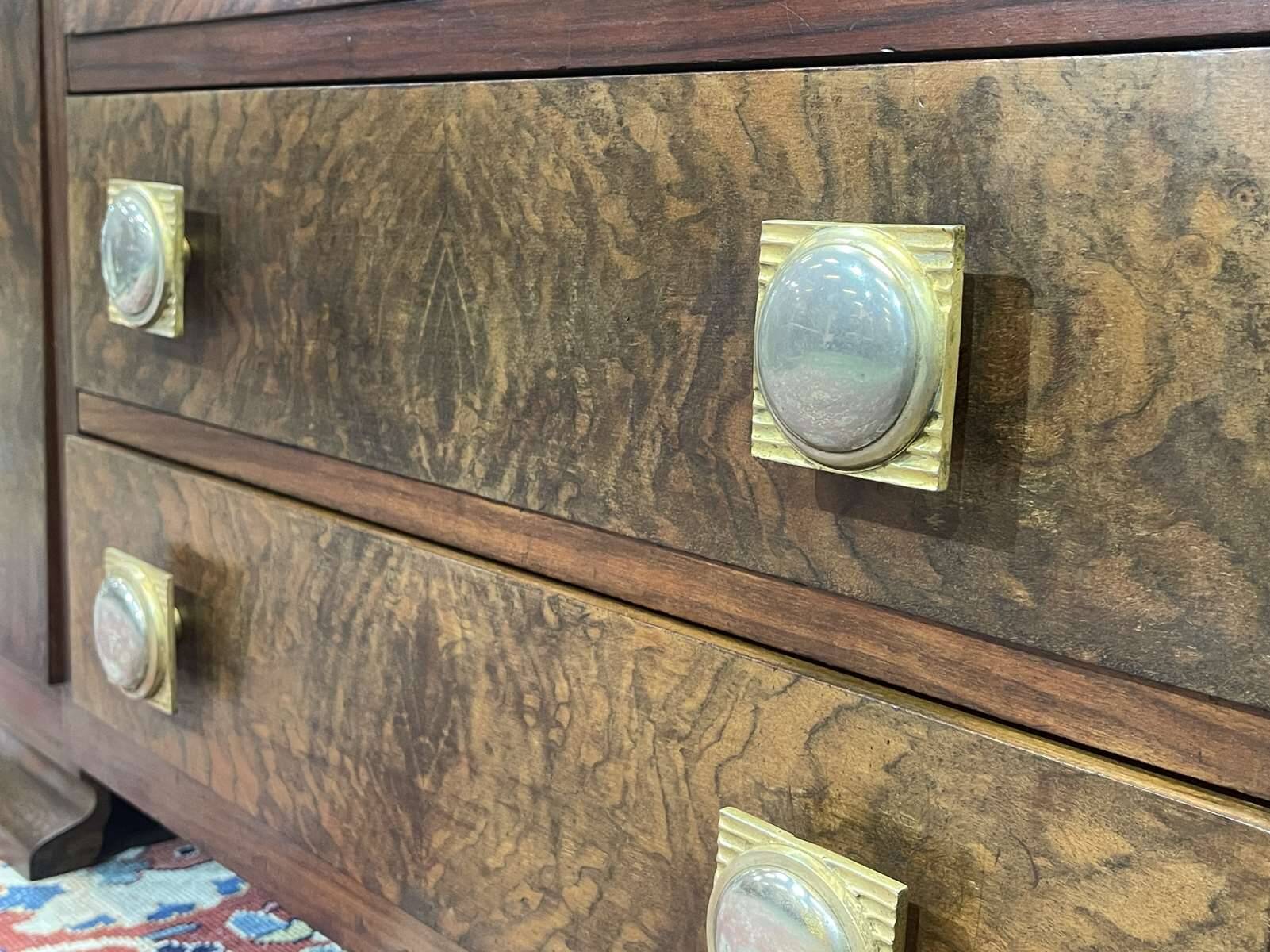 Enfilade d'époque Art déco en loupe de noyer et dessus marbre noir