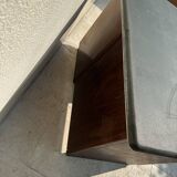 Modernist desk in wood and green moleskin upholstery