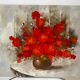 Old oil on canvas painting bouquet of red flowers signed