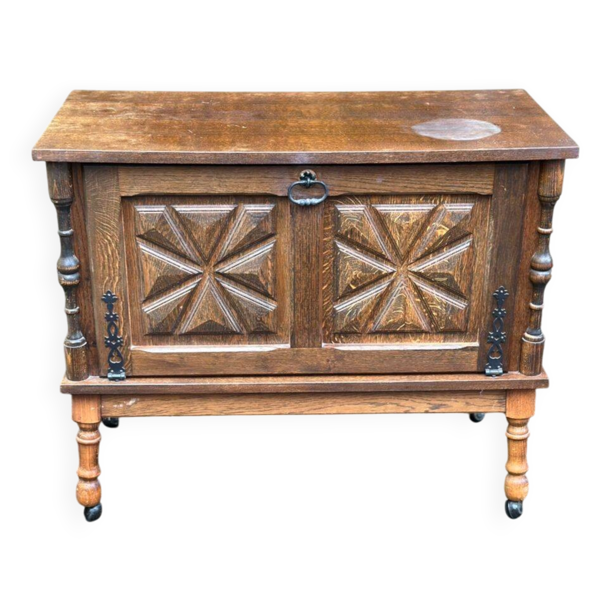 Solid wood bar cabinet in Spanish Basque style from the 1930s.