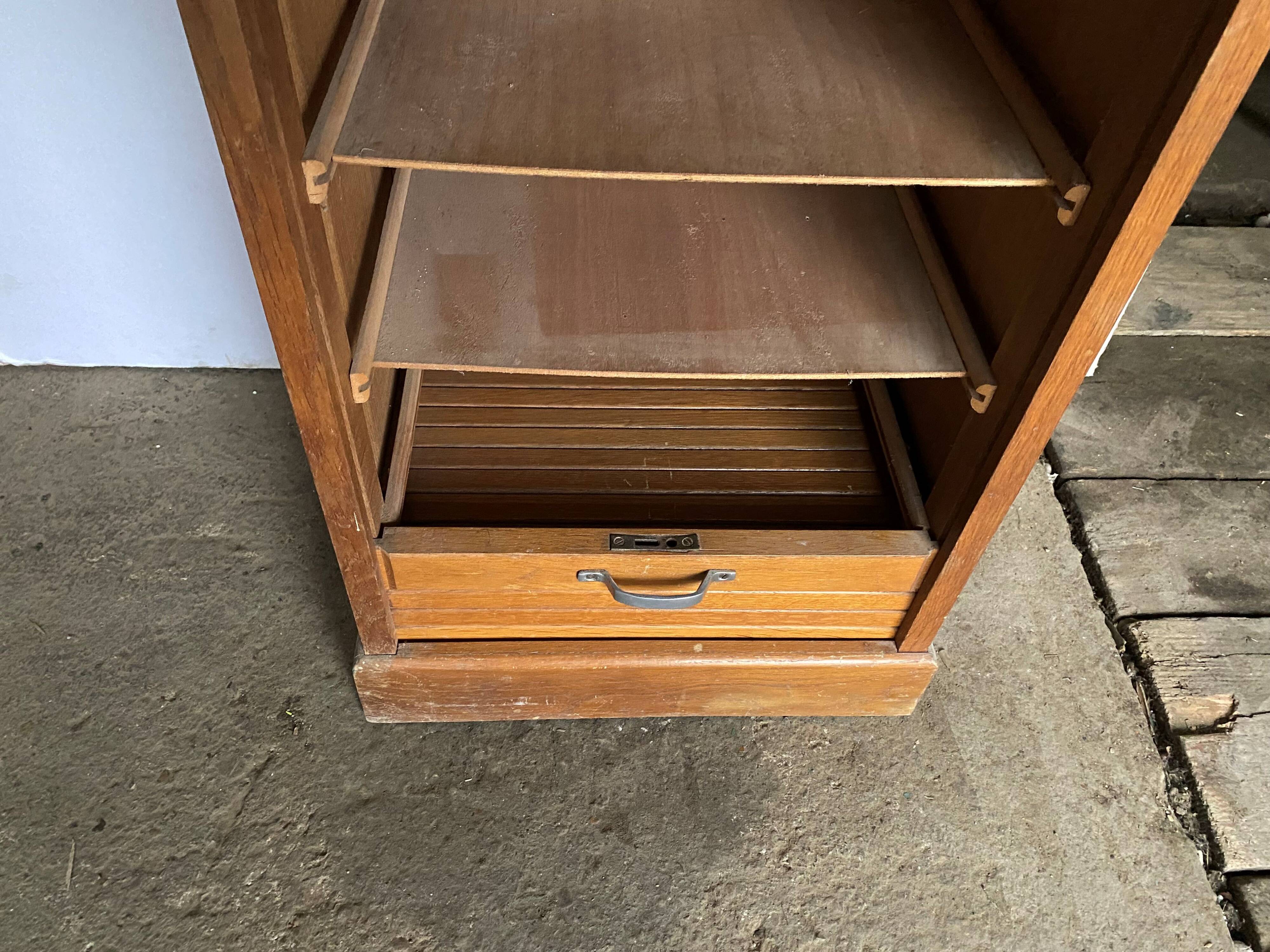 Oak curtained filing cabinet storage furniture 1950