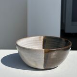 White and glossy brown two-tone ceramic bowl, matt earth