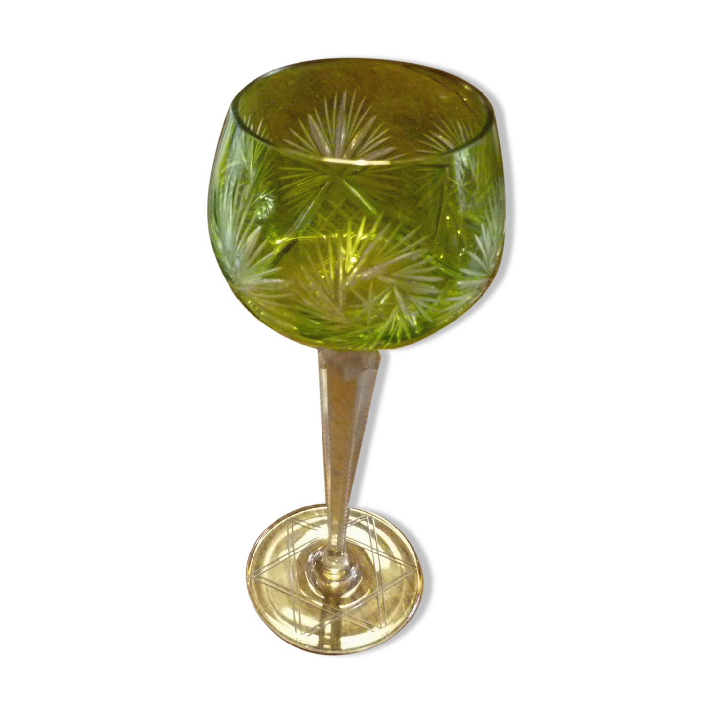 Old crystal glass Saint Louis Roemer cut green Absinthe