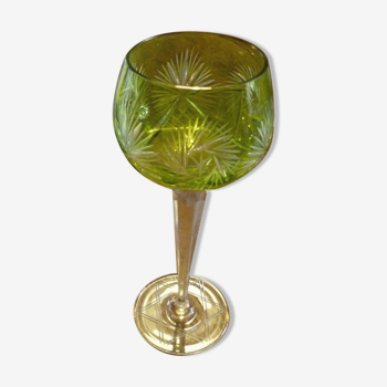 Ancien verre en cristal Saint Louis Roemer taillé vert Absinthe