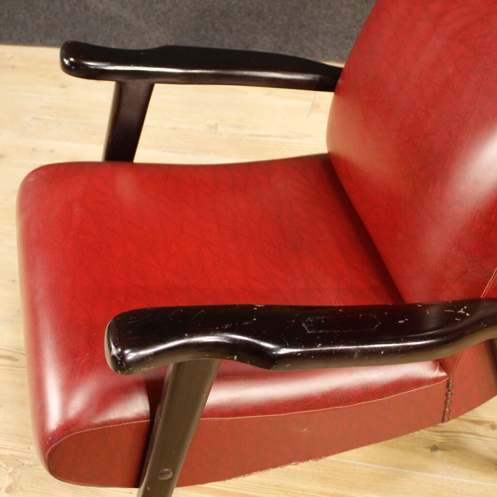 Italian design armchair in red faux leather from the 70s