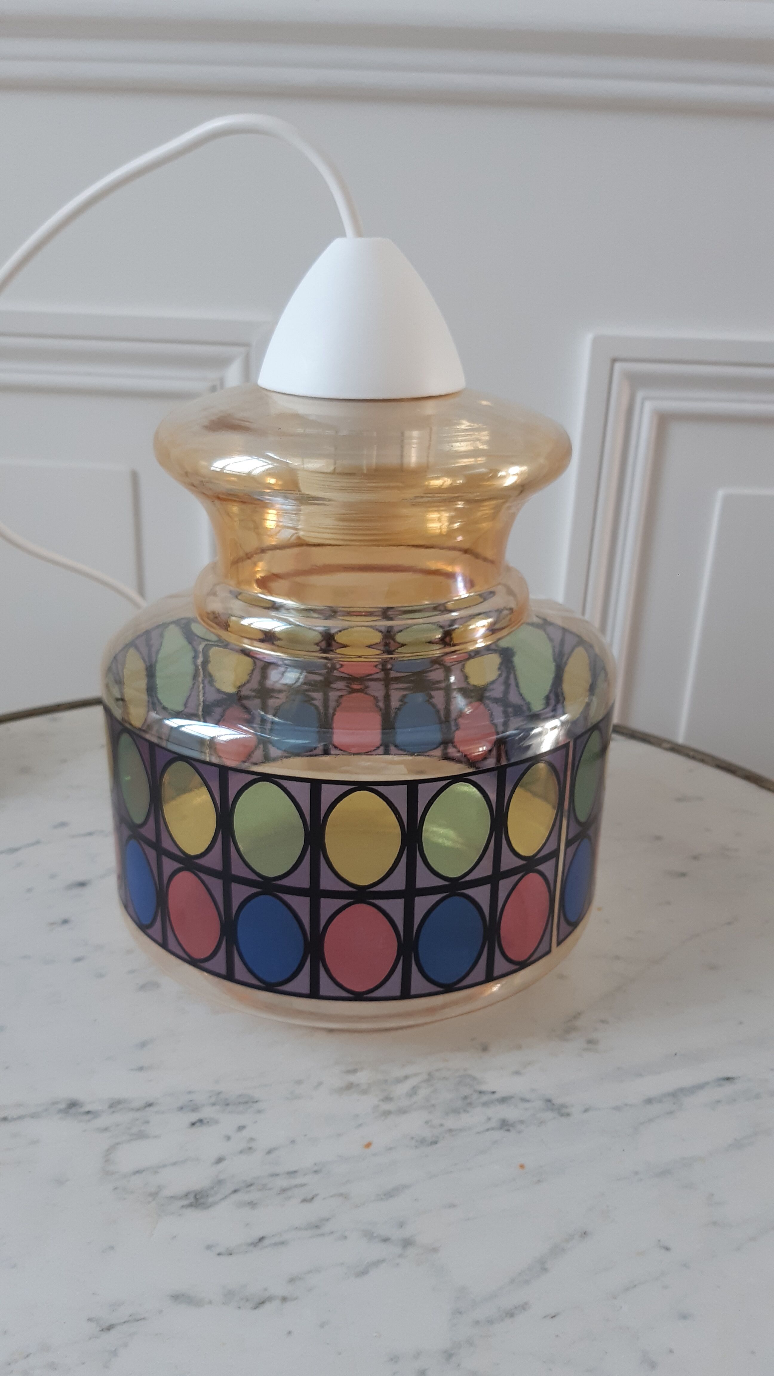 Colored glass pendant lamp 70s