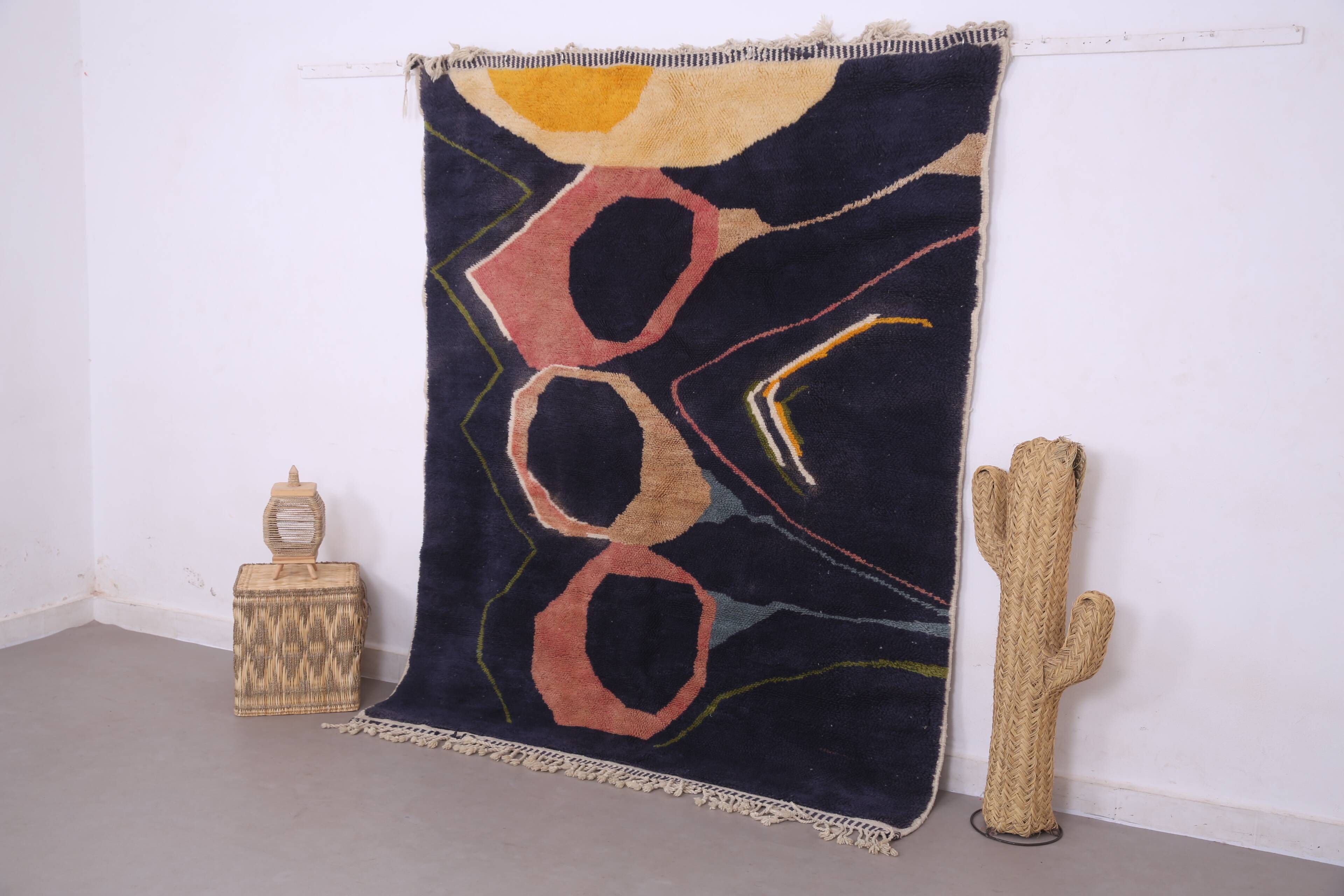 Vintage Abstract Beni Merirt Rug 180 x 225 cm, Beni Ourain Rug, Boho Rug
