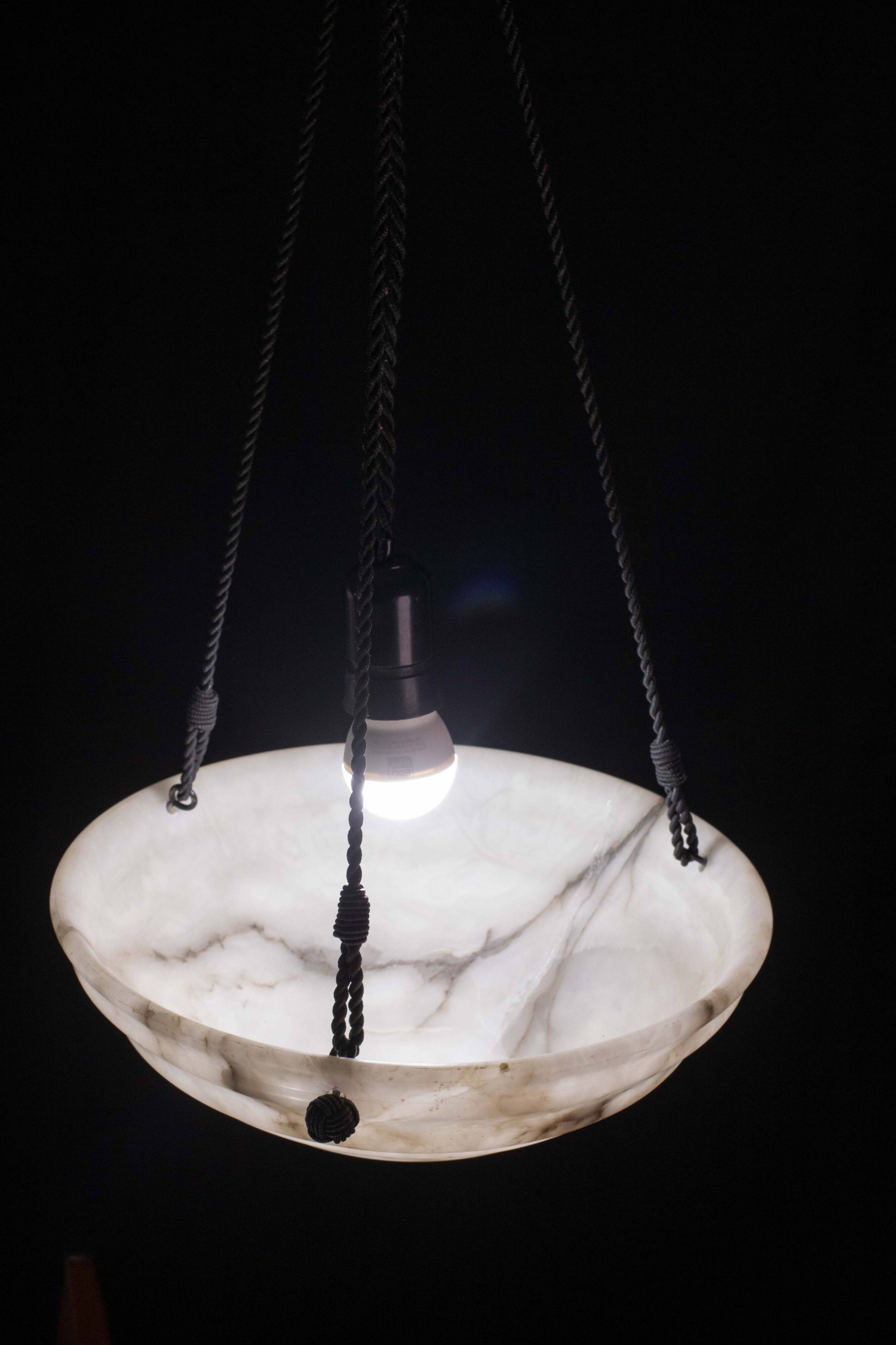Lustre Art Déco en albâtre blanc, années 1950