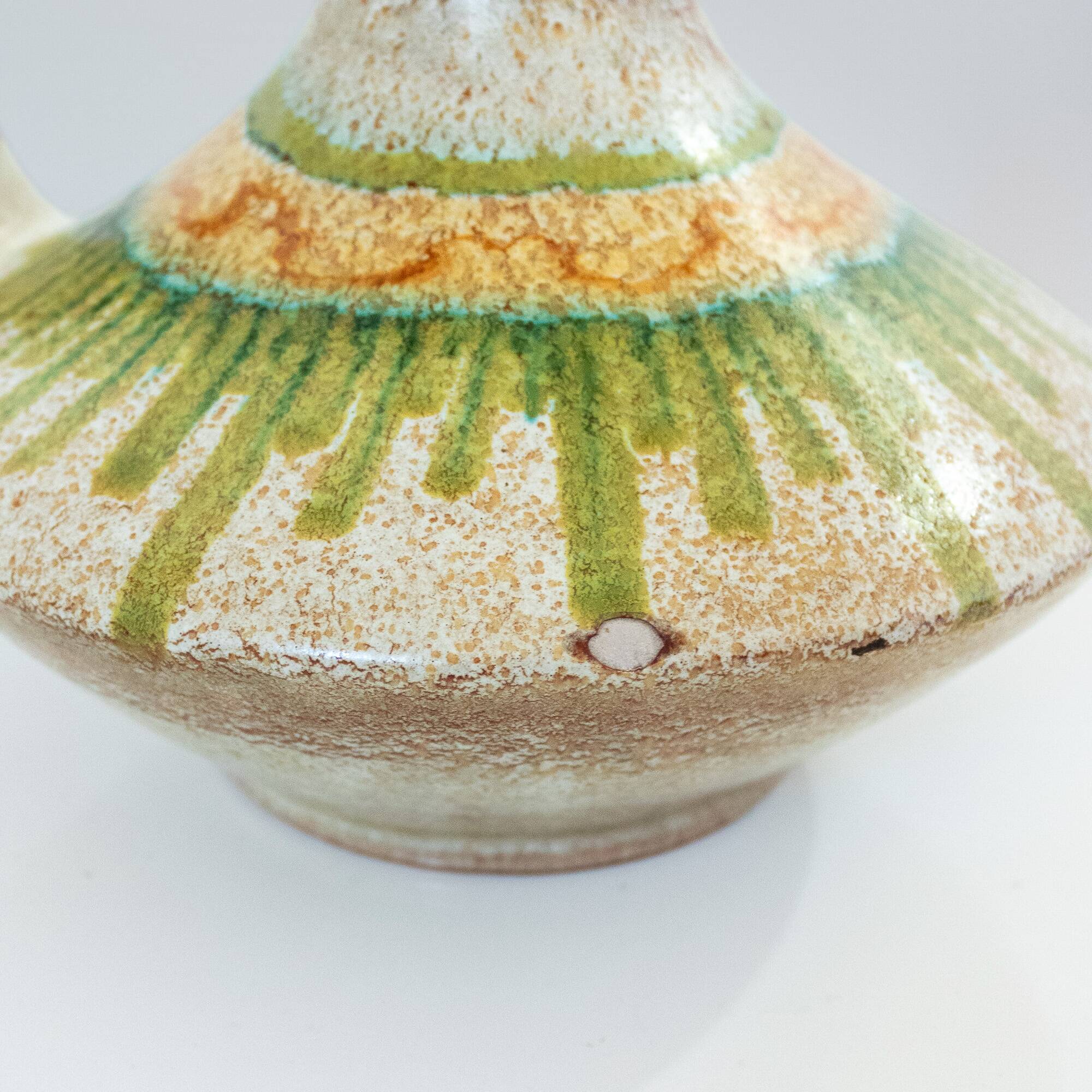 1960s Italian Modern Ceramic Jug, Beige and Green, Bertoncello Manufacturer