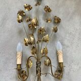 Wall lamp golden brass flowers style Hollywood Regency year 70
