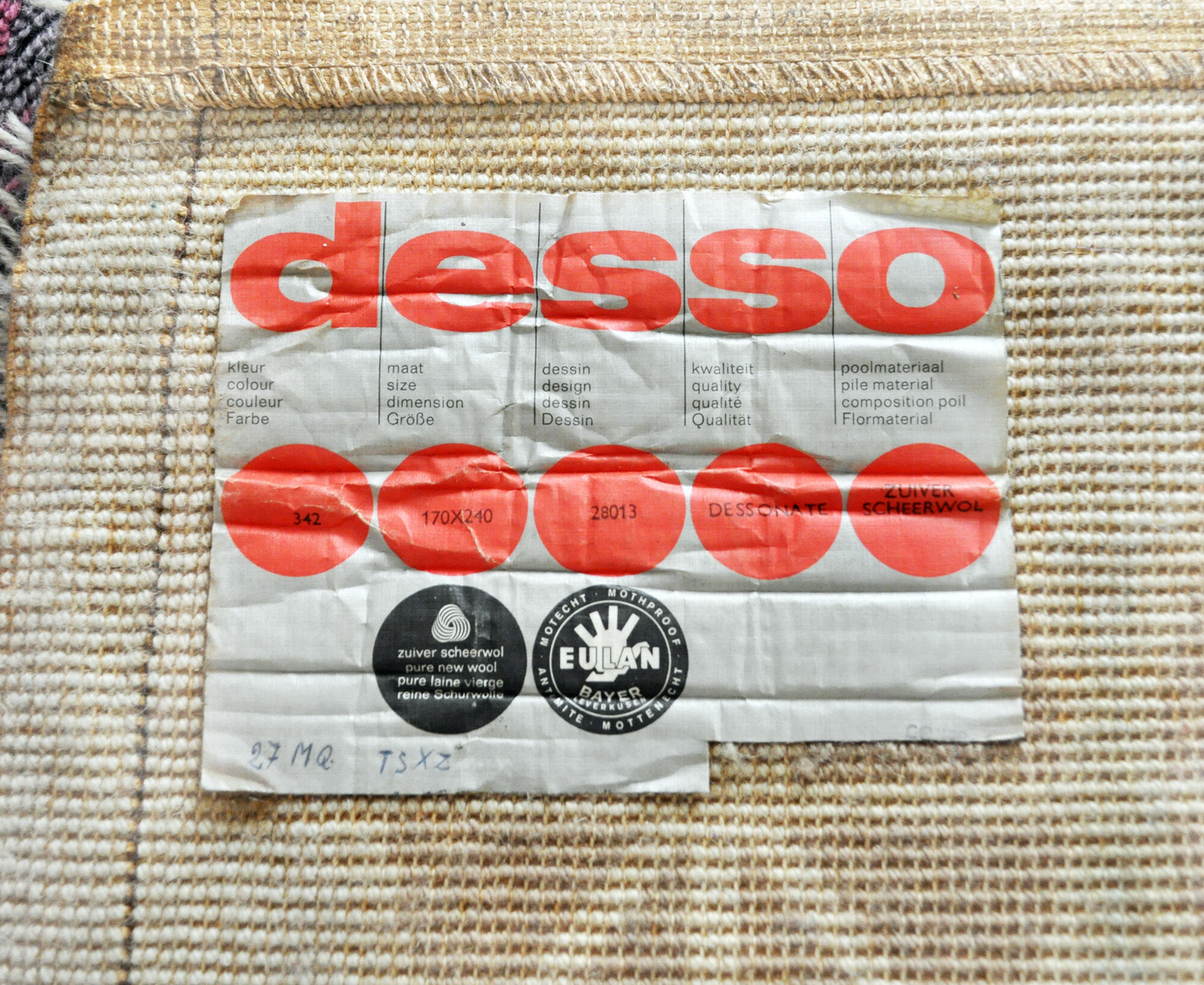 Pure wool rug by desso 70s 170x240cm