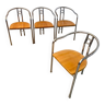 4 old metal chairs with wooden seats, Italian design, postmodern 80s
