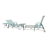 Lot 2 chaises longues anciennes fer forgé et ses 2 guéridons