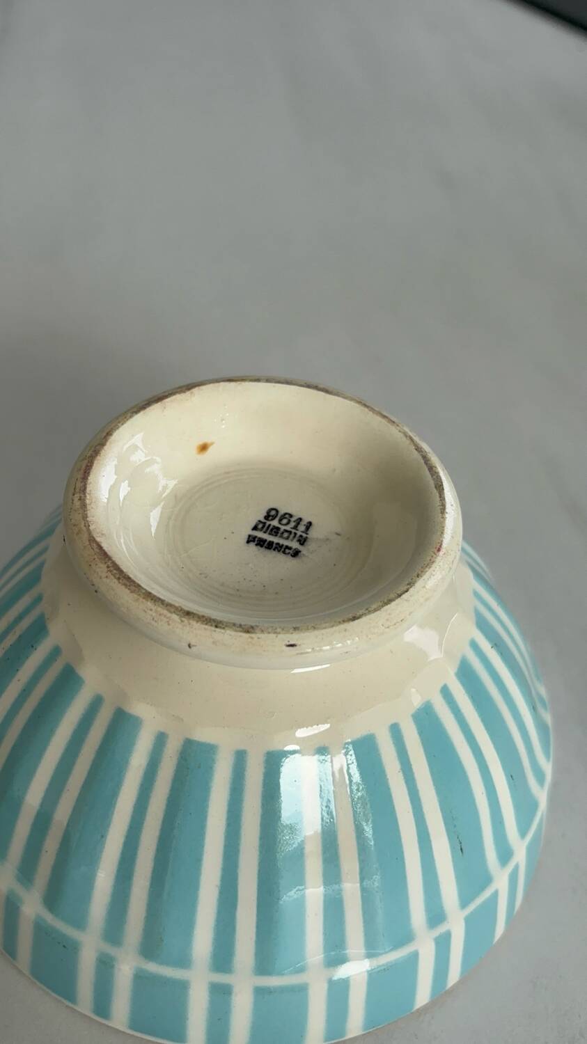 Antique bowl digoin france | blue striped earthenware bowl | collectible tableware