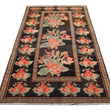 Antique floral karabagh zone tapis de laine brune tissée à la main fine tapis- 136x235cm