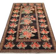 Antique floral karabagh zone tapis de laine brune tissée à la main fine tapis- 136x235cm