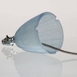 1930s French Art Deco Seaweed-Pattern Blue Glass Table Lamp