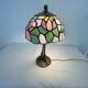 Tiffany style table lamp, stained glass lampshade, silver metal base, Art Nouveau style