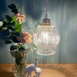 Vintage globe pendant light in transparent bubbled glass
