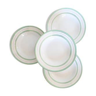 Set of 4 hollow plates, opaque porcelain, Sarreguemines and Digoin, vintage French