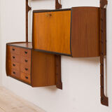 Ergo Wall Unit in teak with 6 shelves and 2 cabinets by John Texmon for Blindheim Møbelfabrikk, 2 ba
