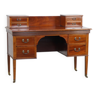 Original English Empire style desk with intarsia inlaid wood, 19th century