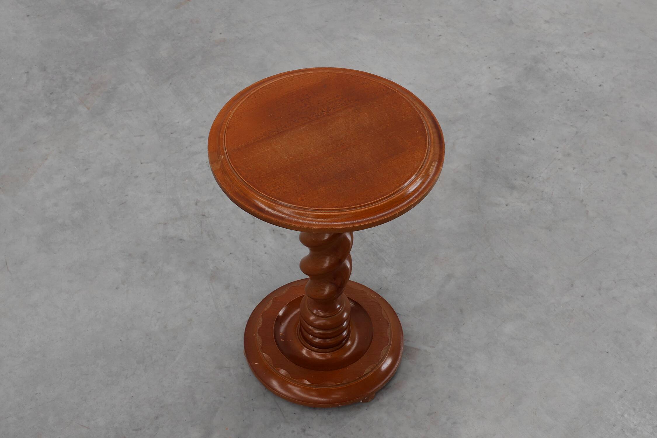 Solid oak Art Deco side table or pedestal with twisted base, France 1940s