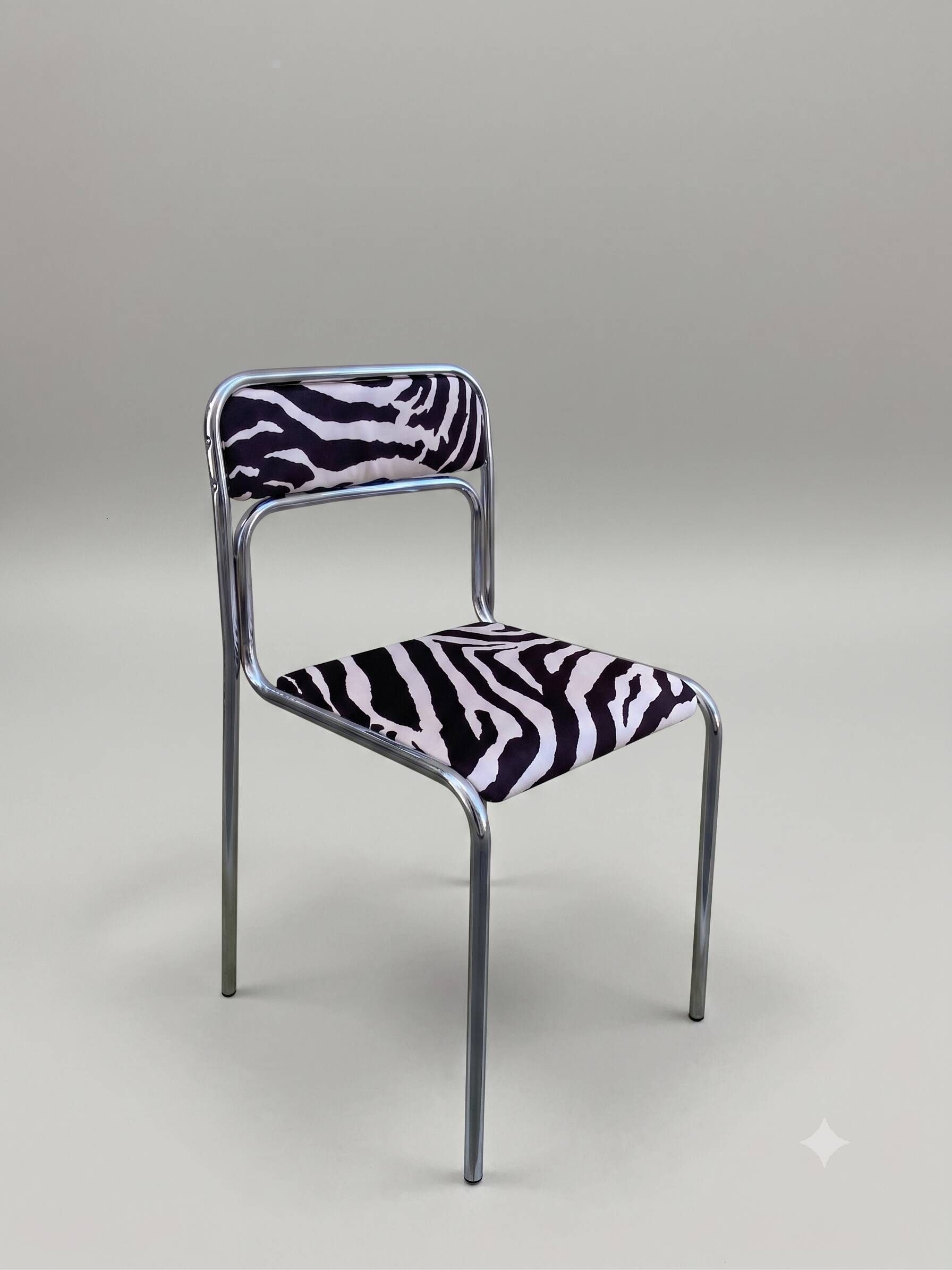Vintage tubular chair in chrome and zebra fabric, 1970s